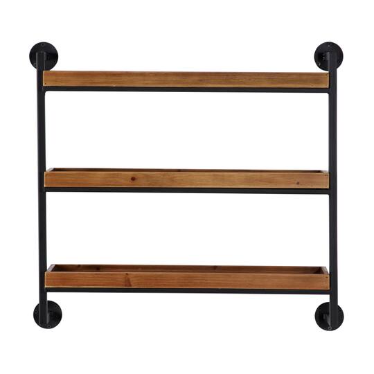 Brown Metal and Wood Industrial Wall Shelves, 7" x 26" x 23"